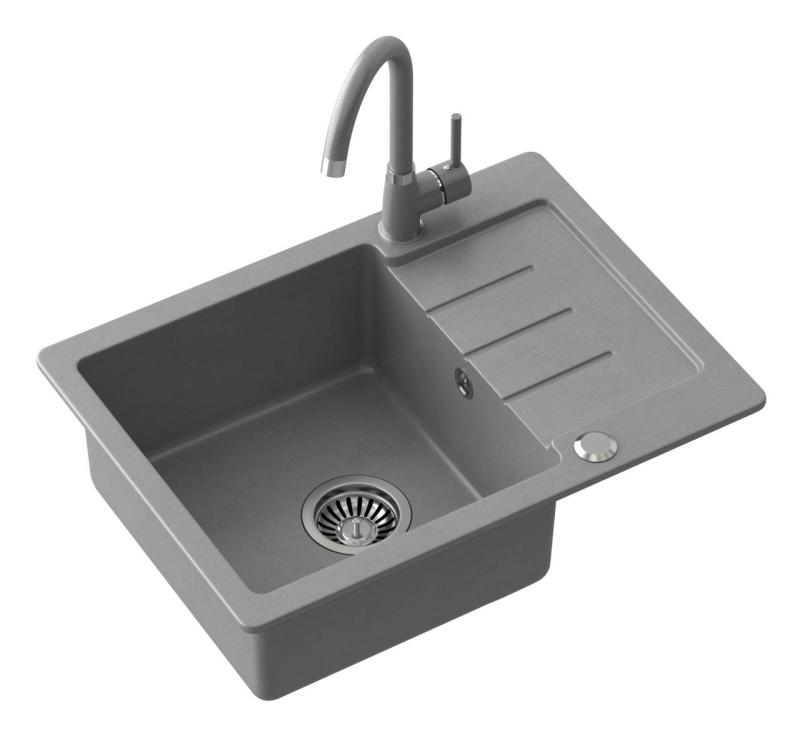 Quadri Kendal grey granite inset sink with drainer 60x44cm reversible 1208967401
