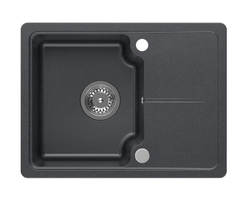 Quadri Kendal anthracite granite inset sink 58x44cm with drainer 1208967403