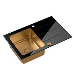 Quadri Glazz inset copper sink with black glass drainer 78x50 reversible 1208967406