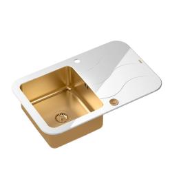 Quadri Glazz inset copper sink with white glass drainer 78x50cm reversible 1208967410