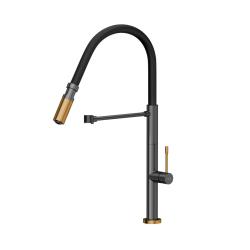 Quadri Brighton kitchen mixer gun metal with copper finish with flexible spout black 1208967412