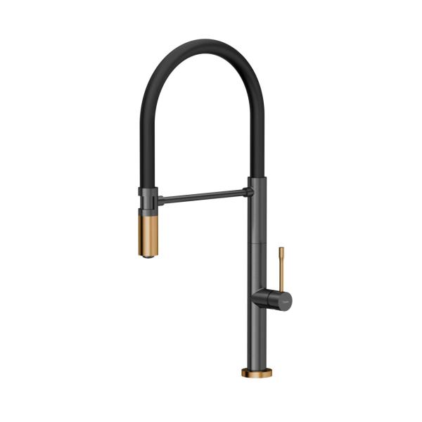 Quadri Brighton kitchen mixer gun metal with copper finish with flexible spout black 1208967412