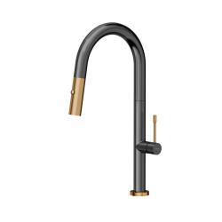 Quadri Brighton kitchen mixer gun metal with copper finish with pull-out spout with sprayer 1208967413