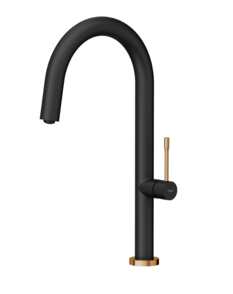 Quadri Brighton kitchen mixer tap matt black with copper finish with swivel spout 1208967414