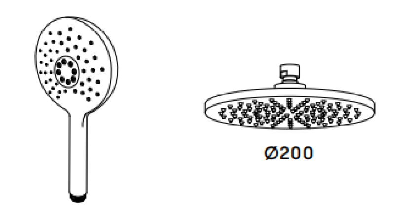 Waterevolution Flow shower combination with rain shower matte black 200mm T141NRPR