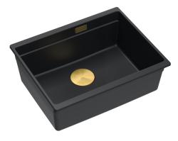 Quadri Newport II granite undermount black sink 560x450 mm with golden plug and cap 1208967449