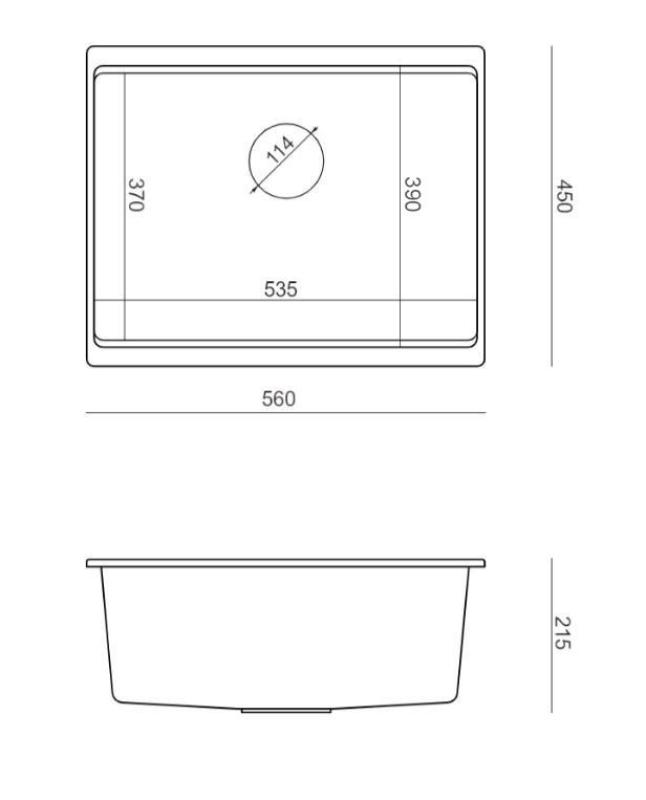 Quadri Newport II granite undermount black sink 560x450mm with copper plug and cap 1208967450