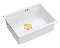 Quadri Newport II white granite undermount sink white 560x450mm with golden plug 1208967451