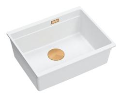 Quadri Newport II white granite undermount sink white 560x450mm with copper plug 1208967452