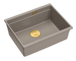 Quadri Newport II taupe granite undermount sink 560x450mm with golden plug and cap 1208967454