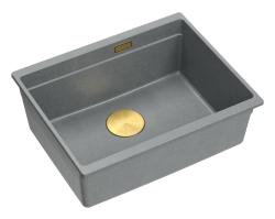 Quadri Newport II grey granite undermount sink 560x450mm with golden plug and cap 1208967457