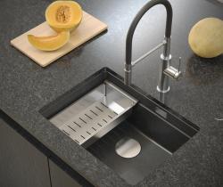 Quadri Newport II anthracite granite undermount sink 560x450mm with stainless steel plug and cap 1208967459