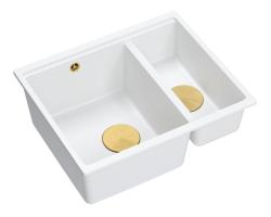 Quadri Newport II granite white inset and undermount sink 1,5-bowl 555x460mm  with golden manual siphon 1208967462