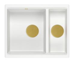 Quadri Newport II granite white inset and undermount sink 1,5-bowl 555x460mm  with golden manual siphon 1208967462