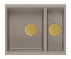 Quadri Newport II granite taupe inset and undermount sink 1,5-bowl 555x460mm  with golden manual siphon 1208967467