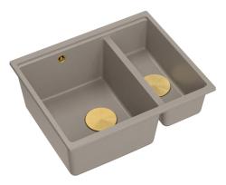 Quadri Newport II granite taupe inset and undermount sink 1,5-bowl 555x460mm  with golden manual siphon 1208967467