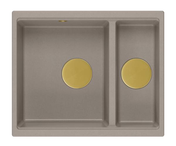 Quadri Newport II granite taupe inset and undermount sink 1,5-bowl 555x460mm  with golden manual siphon 1208967467