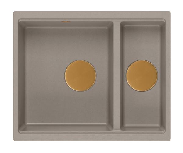 Quadri Newport II granite taupe inset and undermount sink 1,5-bowl 555x460mm  with copper manual siphon 1208967468