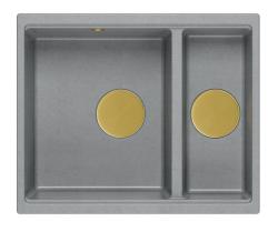 Quadri Newport II granite grey inset and undermount sink 1,5-bowl 555x460mm  with golden manual siphon 1208967470