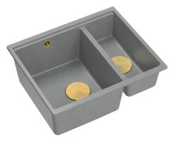 Quadri Newport II granite grey inset and undermount sink 1,5-bowl 555x460mm  with golden manual siphon 1208967470