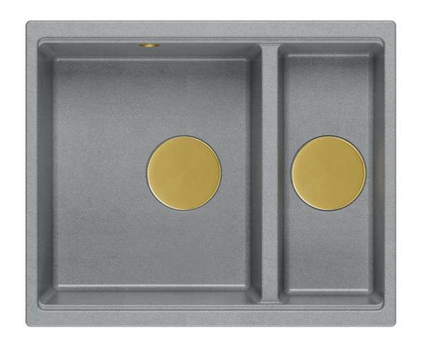 Quadri Newport II granite grey inset and undermount sink 1,5-bowl 555x460mm  with golden manual siphon 1208967470