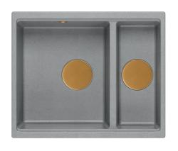 Quadri Newport II granite grey inset and undermount sink 1,5-bowl 555x460mm  with copper manual siphon 1208967471