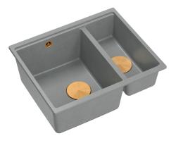 Quadri Newport II granite grey inset and undermount sink 1,5-bowl 555x460mm  with copper manual siphon 1208967471