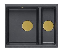 Quadri Newport II granite anthracite inset and undermount sink 1,5-bowl 555x460mm  with golden manual siphon 1208967473