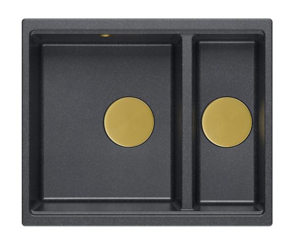 Quadri Newport II granite anthracite inset and undermount sink 1,5-bowl 555x460mm  with golden manual siphon 1208967473