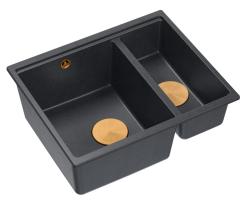 Quadri Newport II granite anthracite inset and undermount sink 1,5-bowl 555x460mm  with copper manual siphon 1208967474