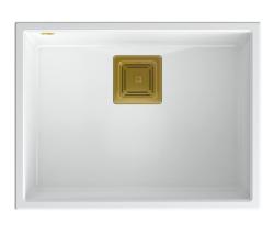 Quadri Quadrangle white undermount granite sink 55x42cm with golden plug 1208967477