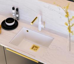 Quadri Quadrangle white undermount granite sink 55x42cm with golden plug 1208967477