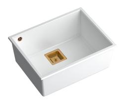 Quadri Quadrangle white undermount granite sink 55x42cm with copper plug 1208967478