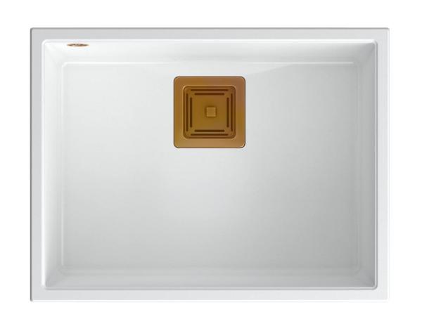 Quadri Quadrangle white undermount granite sink 55x42cm with copper plug 1208967478