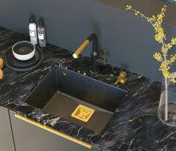 Quadri Quadrangle anthracite undermount granite sink 55x42cm with golden plug 1208967479