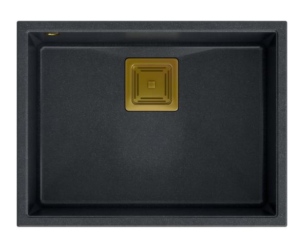 Quadri Quadrangle anthracite undermount granite sink 55x42cm with golden plug 1208967479