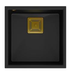 Quadri Quadrangle black undermount granite sink 42x42cm with golden plug 1208967481