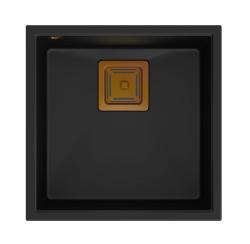 Quadri Quadrangle black undermount granite sink 42x42cm with copper plug 1208967482