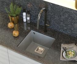 Quadri Quadrangle grey undermount granite sink 42x42cm with stainless steel plug 1208967483