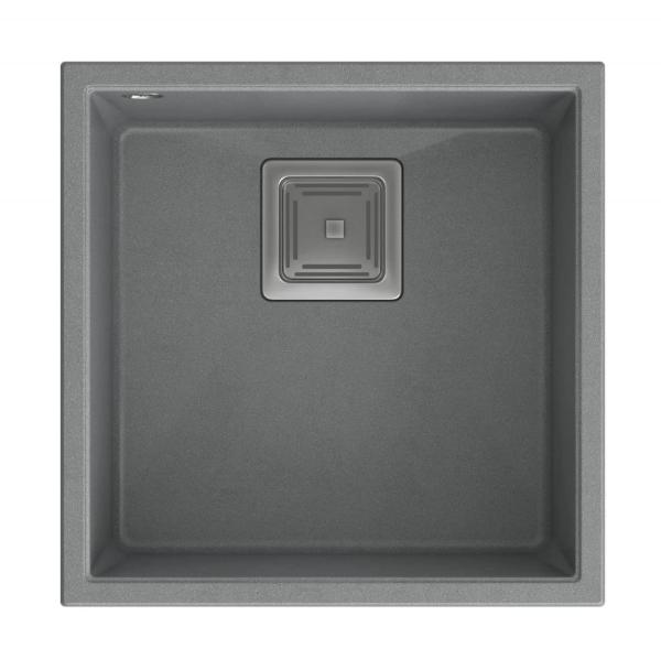 Quadri Quadrangle grey undermount granite sink 42x42cm with stainless steel plug 1208967483