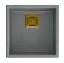 Quadri Quadrangle grey undermount granite sink 42x42cm with gold plug 1208967484