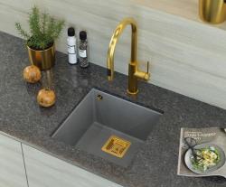 Quadri Quadrangle grey undermount granite sink 42x42cm with gold plug 1208967484