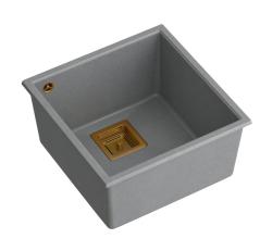 Quadri Quadrangle grey undermount granite sink 42x42cm with copper plug 1208967485