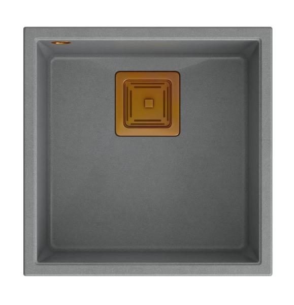 Quadri Quadrangle grey undermount granite sink 42x42cm with copper plug 1208967485