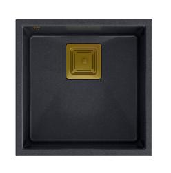 Quadri Quadrangle anthracite undermount granite sink 42x42cm with golden plug 1208967487