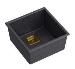 Quadri Quadrangle anthracite undermount granite sink 42x42cm with golden plug 1208967487