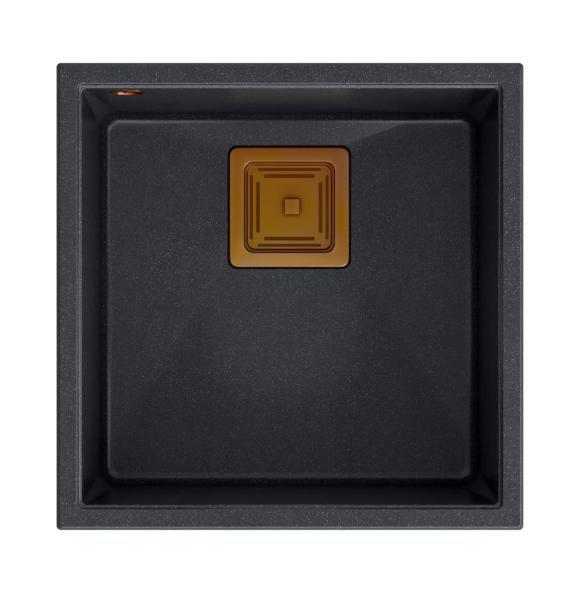 Quadri Quadrangle anthracite undermount granite sink 42x42cm with copper plug 1208967488