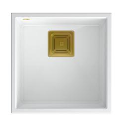 Quadri Quadrangle white undermount granite sink 42x42cm with golden plug 1208967489