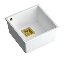 Quadri Quadrangle white undermount granite sink 42x42cm with golden plug 1208967489