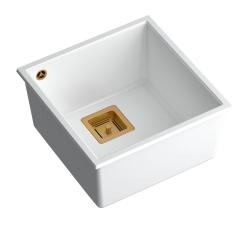 Quadri Quadrangle white undermount granite sink 42x42cm with copper plug 1208967490